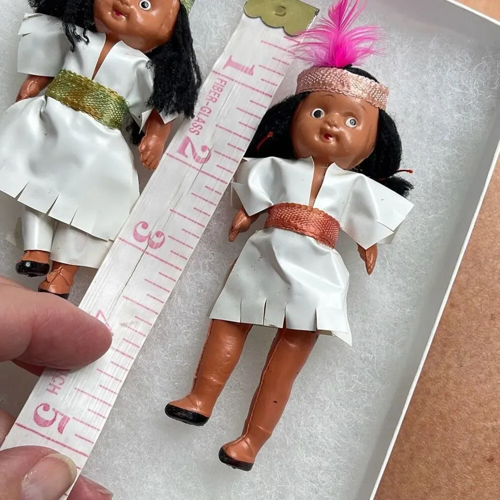 Set of 2 Native American dolls Japan  made of celluloid plastic